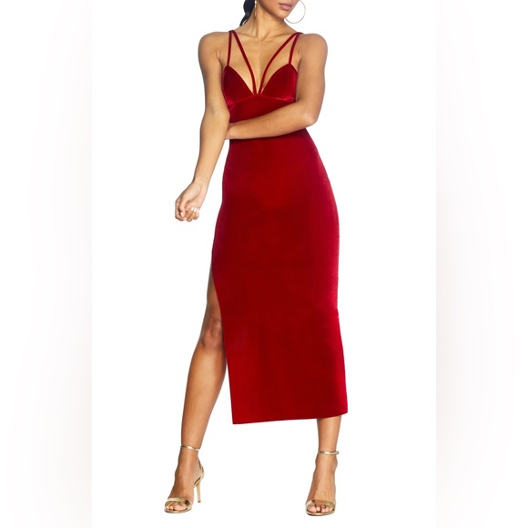 NEW Dress The Population Amber Side Slit Velvet Dress - Picture 1 of 4